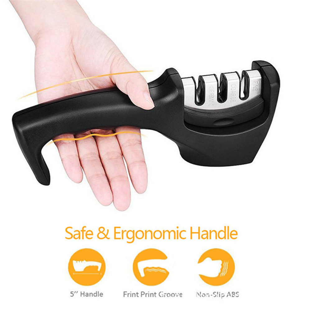Kitchen Knife Sharpener - 3-Stage Knife Sharpening Tool Helps Repair Restore and Polish Blades