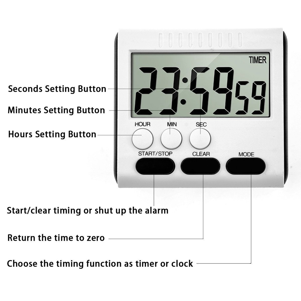 Large LCD Magnetic Digital Timers Kitchen Cooking Timer Count Up Down Alarm Clock 24 Hours Time Reminder