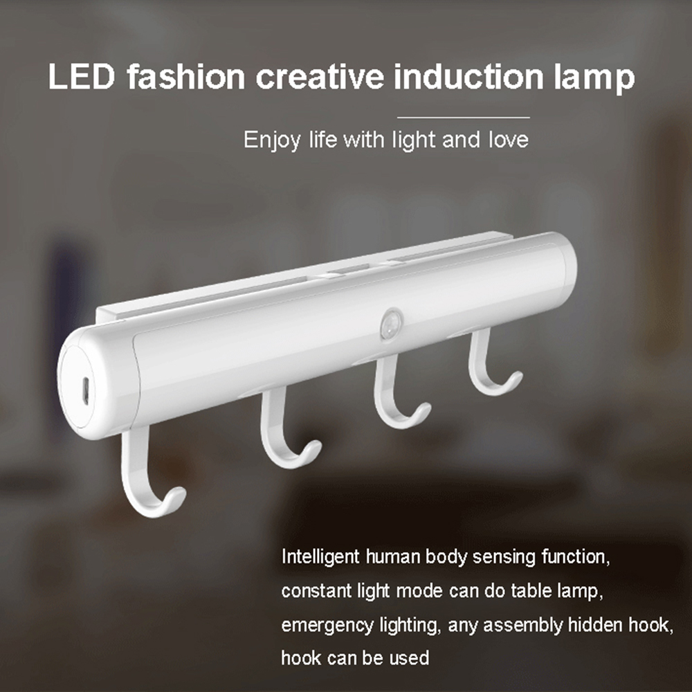 Motion Sensing Wardrobe Lights Portable 12 LED Emerging Flashlight Night Light Bar with Hook and USB Charging