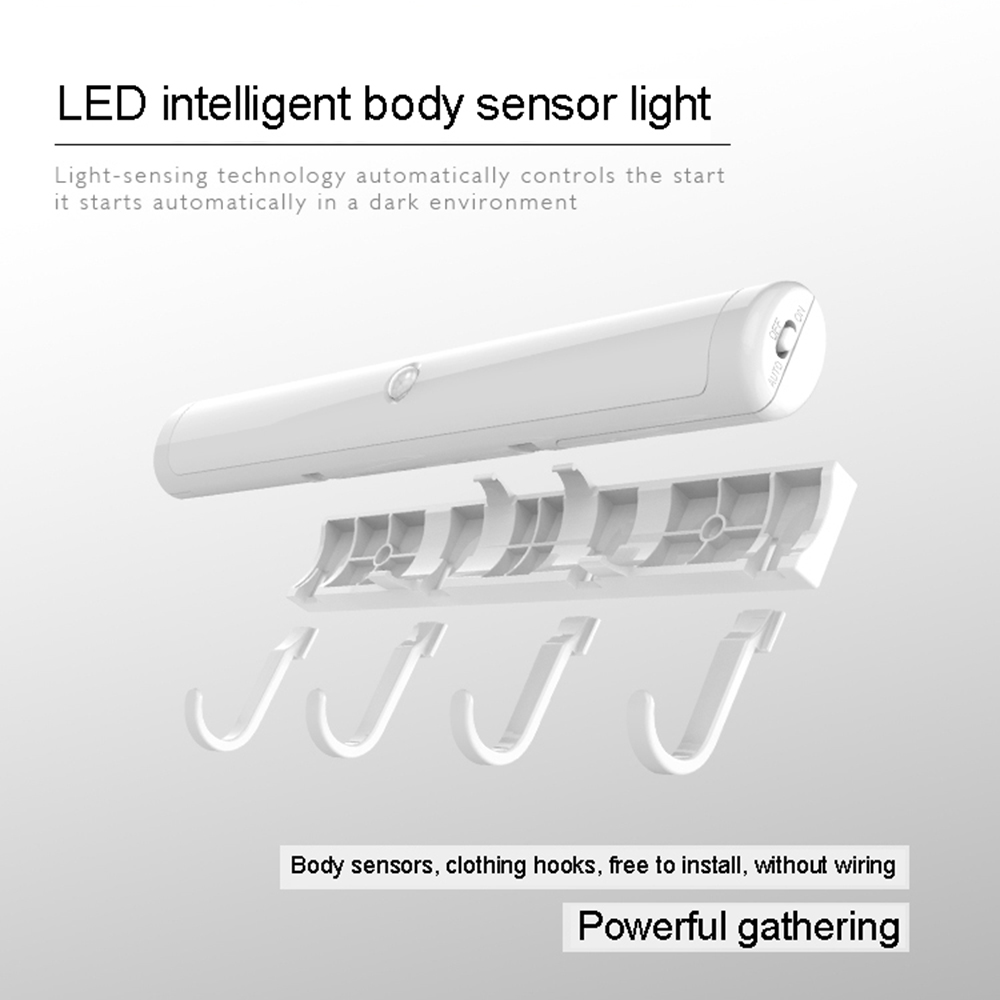 Motion Sensing Wardrobe Lights Portable 12 LED Emerging Flashlight Night Light Bar with Hook and USB Charging