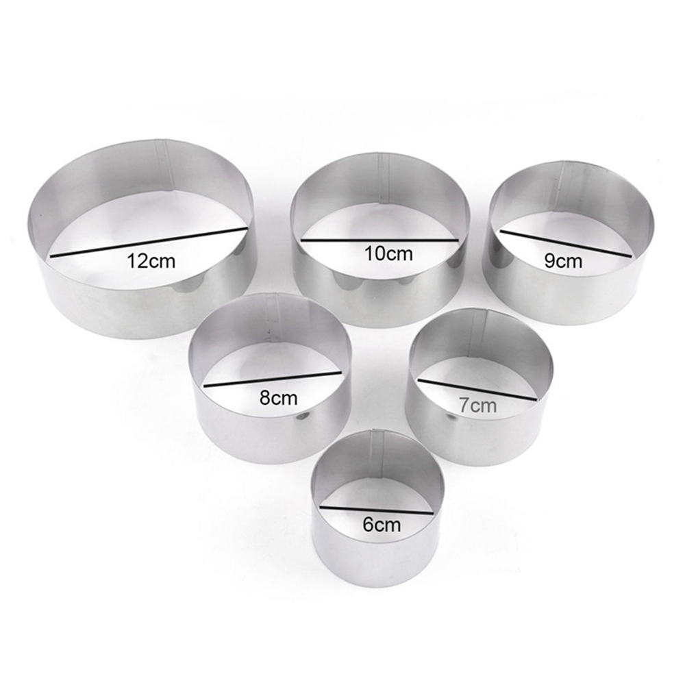 6 Pcs Mousse Cake Ring Stainless Steel Round Small Cakes Mold 6 to 12 Cm DIY Biscuit Bakeware Kitchen Baking Tool
