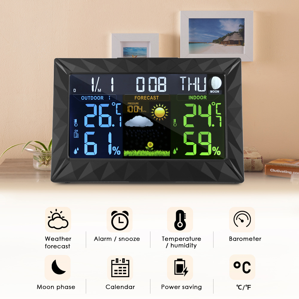 Digital Color Forecast Weather Station with Indoor / Outdoor Wireless Sensor Temperature Humidity Barometric Pressure Gauge