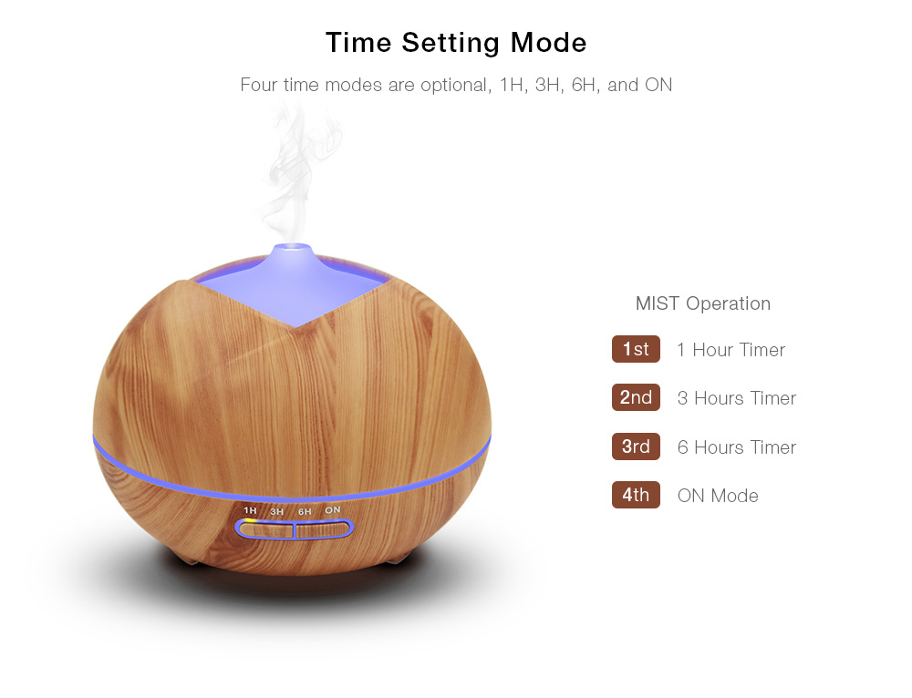 GD - 05A (B) 450ml Essential Oil Diffuser Ultrasonic Wood Grain Humidifier with Colorful LED Light