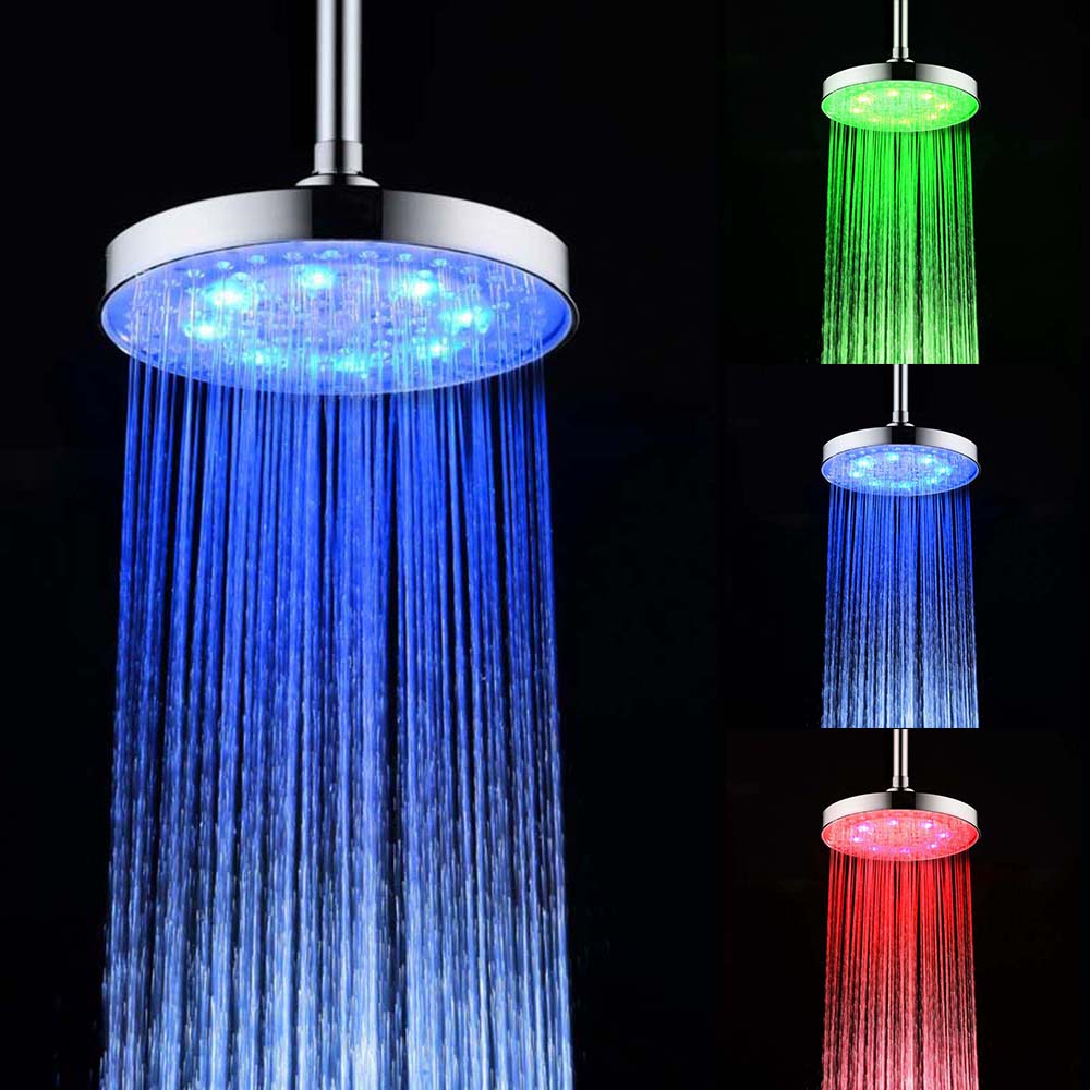 BRELONG 8 - inch LED Temperature Three-color Shower Spray Round