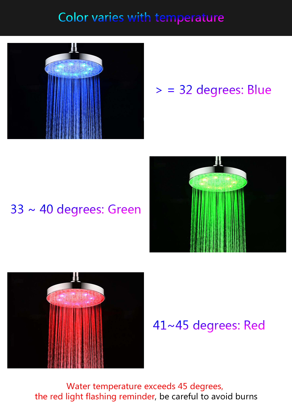 BRELONG 8 - inch LED Temperature Three-color Shower Spray Round