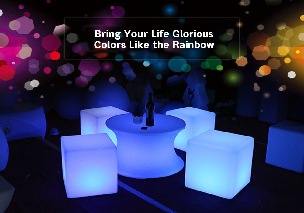 LED Cube Rechargeable Cordless Decorative Light Luminous Stool with 16 Colors Remote Control 20 x 20 x 20cm