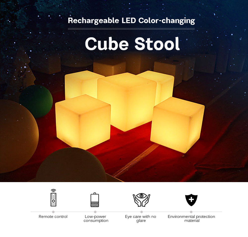 LED Cube Rechargeable Cordless Decorative Light Luminous Stool with 16 Colors Remote Control 20 x 20 x 20cm
