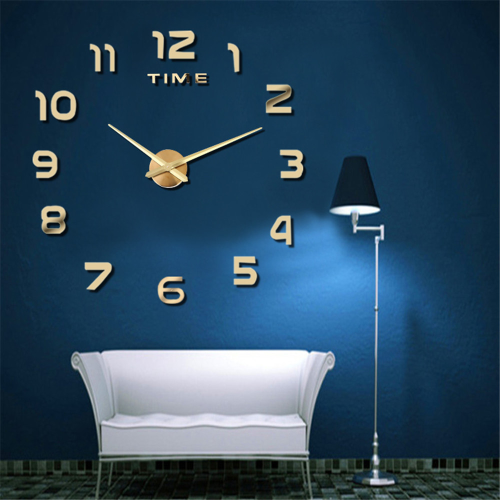Living Room Big Clock 3D Creative Art Wall Stick Watch DIY Clock Fashion Digital