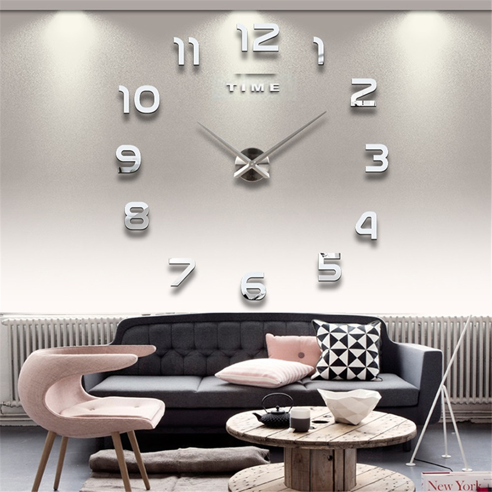 Living Room Big Clock 3D Creative Art Wall Stick Watch DIY Clock Fashion Digital