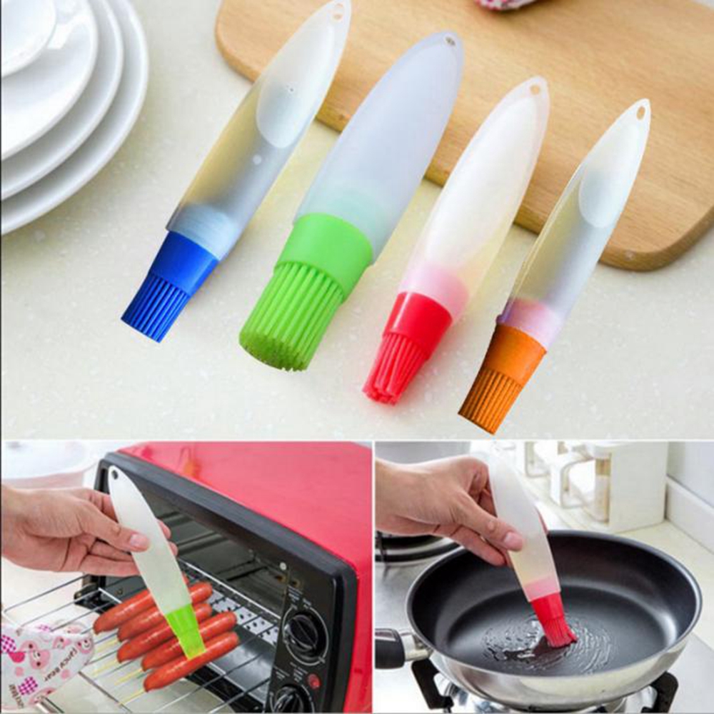 Heat Resist Silicone Oil Bottle Pen Tube Brush BBQ Kitchen Barbecue Grill Tool