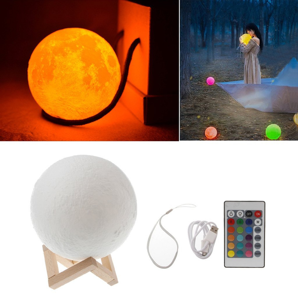 KWB 3D Printing Moon Lamp Night light Brightness Color Changing LED Night Light USB Charging With Remote Control