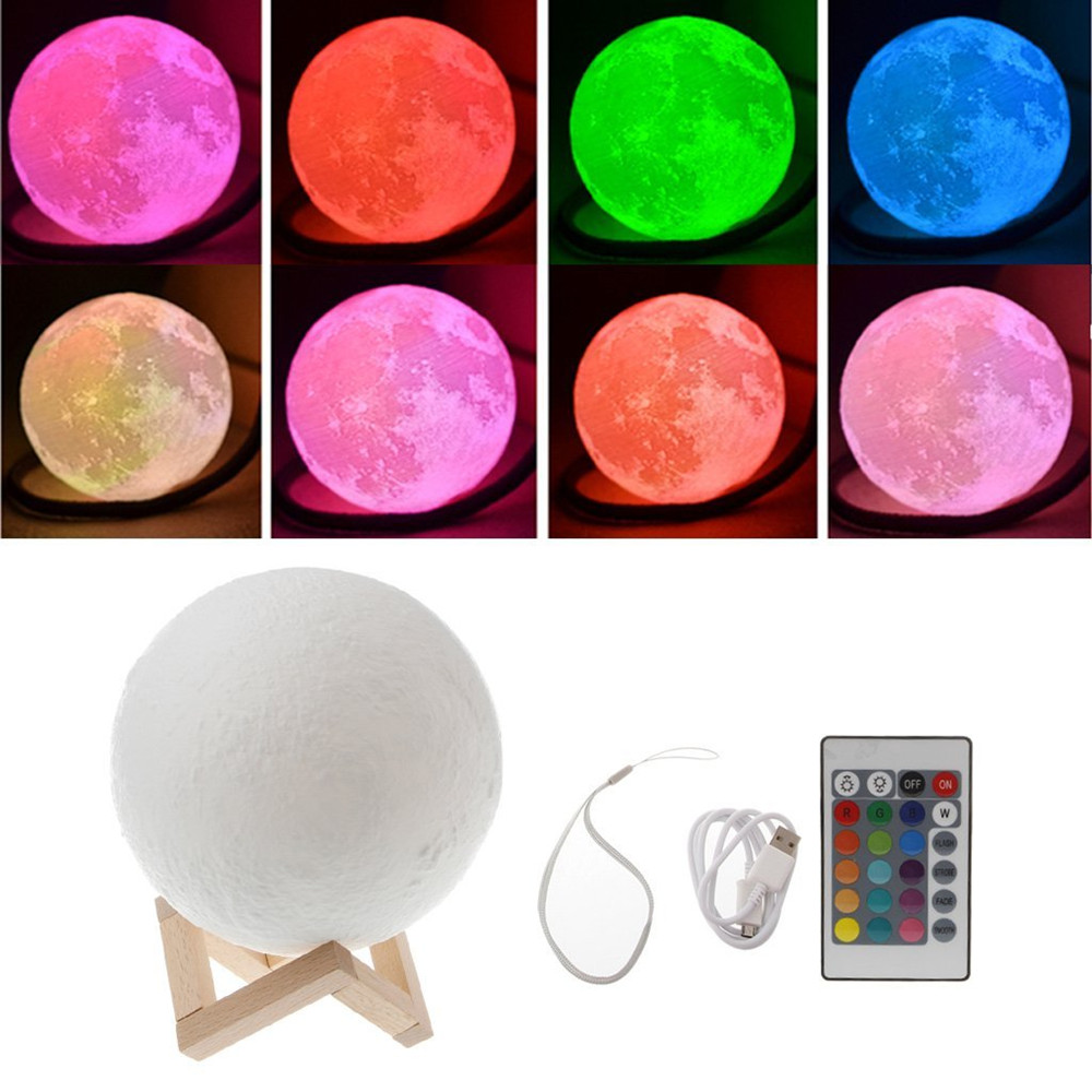 KWB 3D Printing Moon Lamp Night light Brightness Color Changing LED Night Light USB Charging With Remote Control