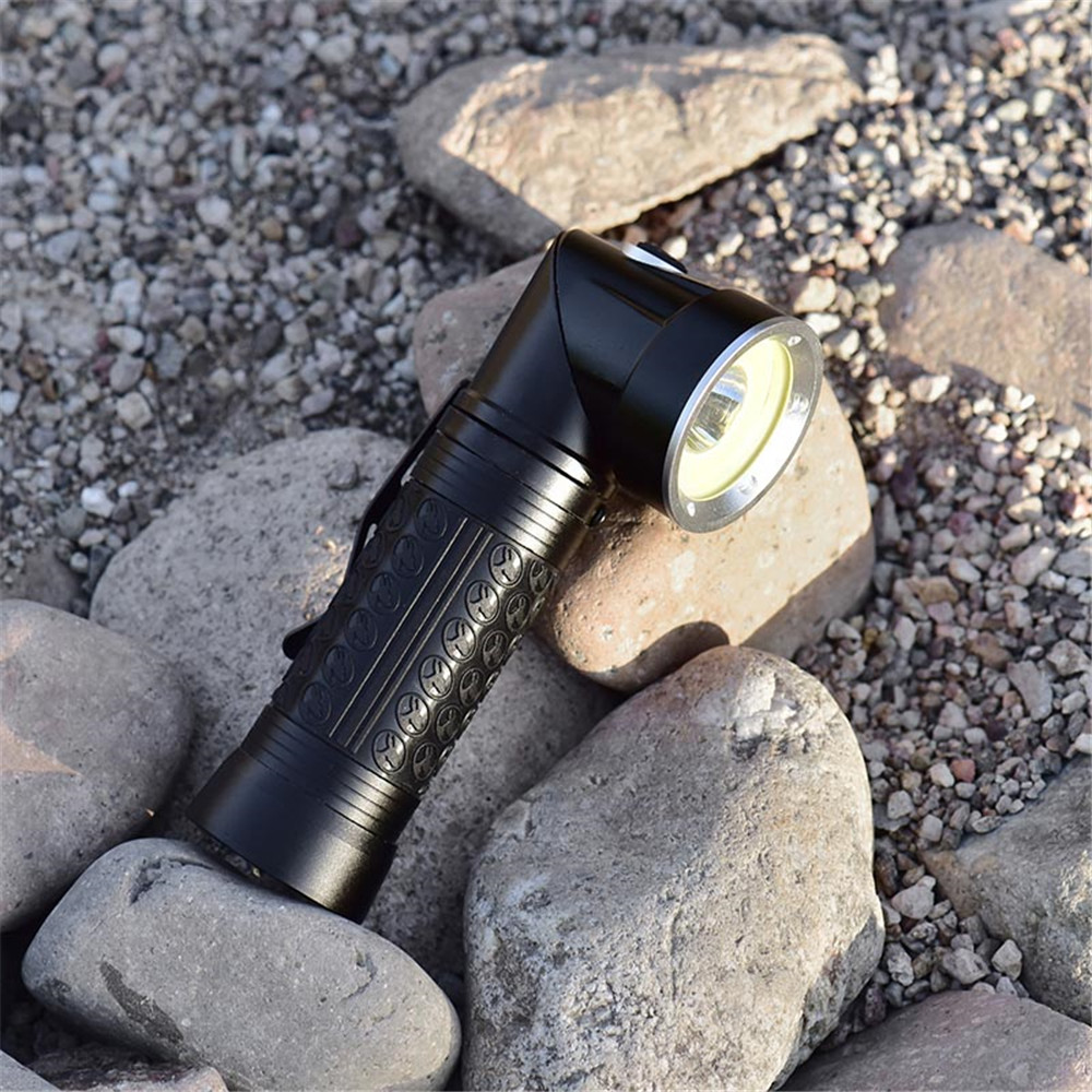 HKV Powerful LED Flashlight 18650 T6+COB Fold Multifunction Torch Light for Hunting Camping Search Lamp