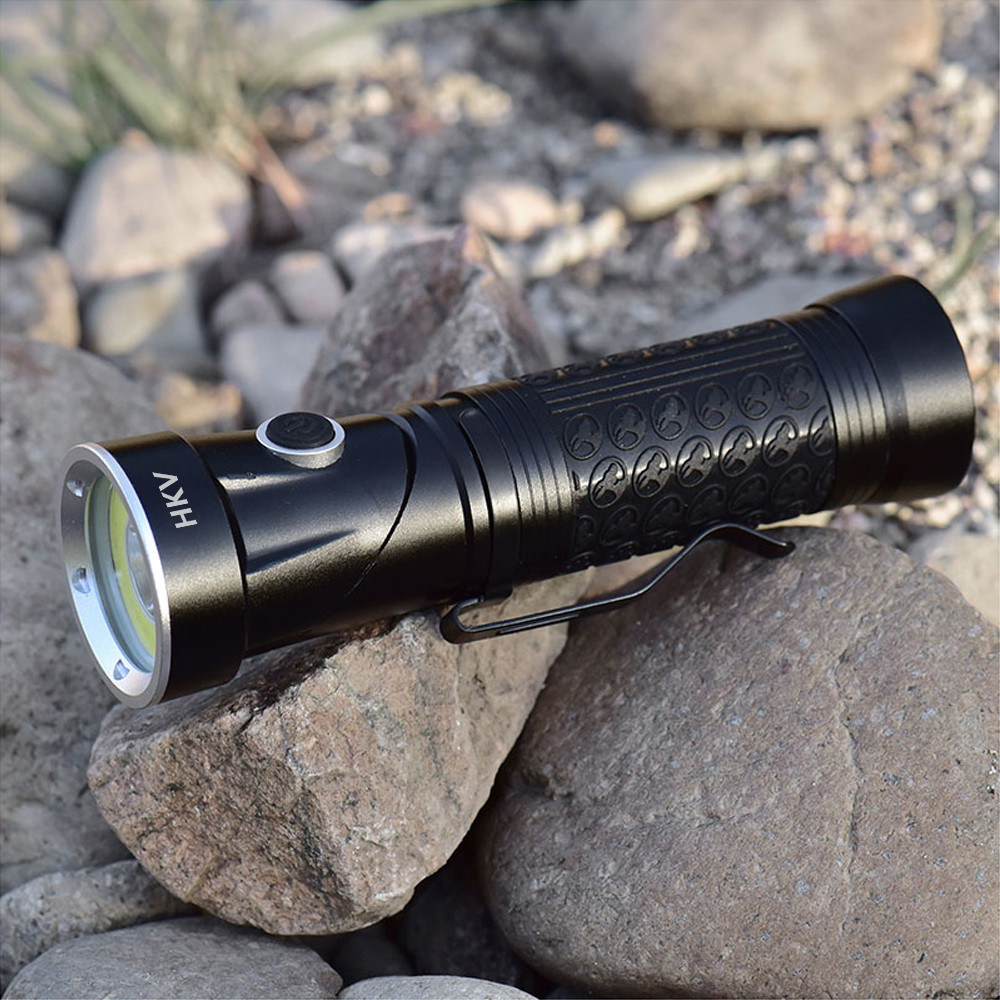 HKV Powerful LED Flashlight 18650 T6+COB Fold Multifunction Torch Light for Hunting Camping Search Lamp