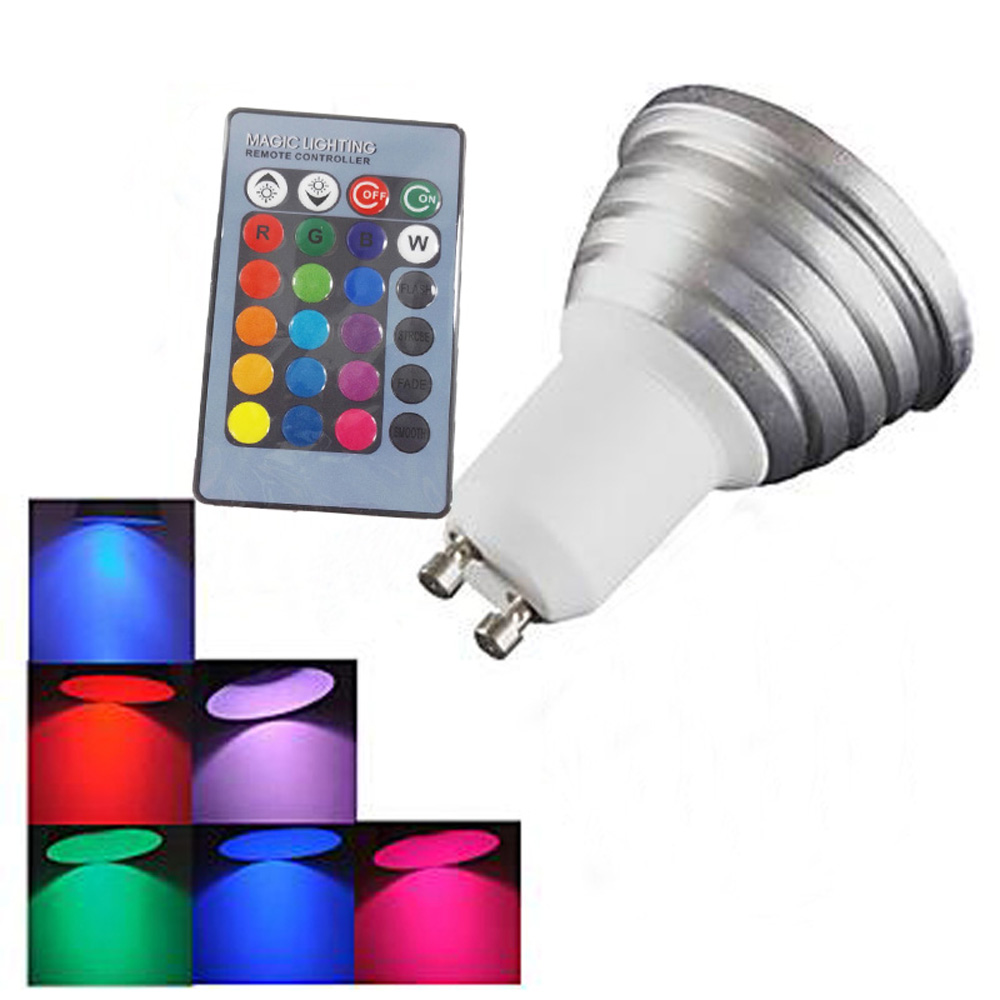 3W GU10 RGB LED Light Bulb Remote Control AC 85-265V
