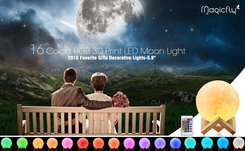 YouOKLight YK2302 3D Printed Remote Control 16 Colors Moon Style Night Light