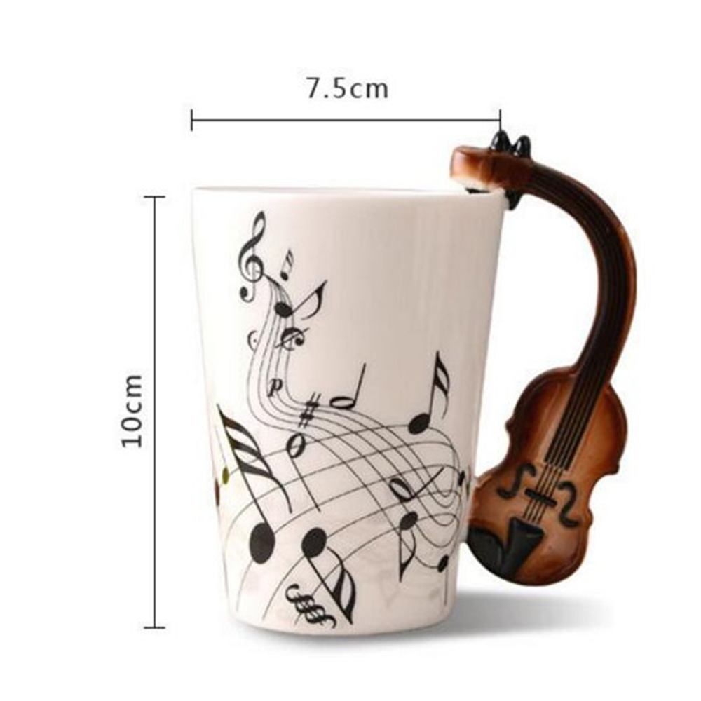 Creative Music Violin Style Guitar Ceramic Mug Coffee Tea Milk Stave Cups