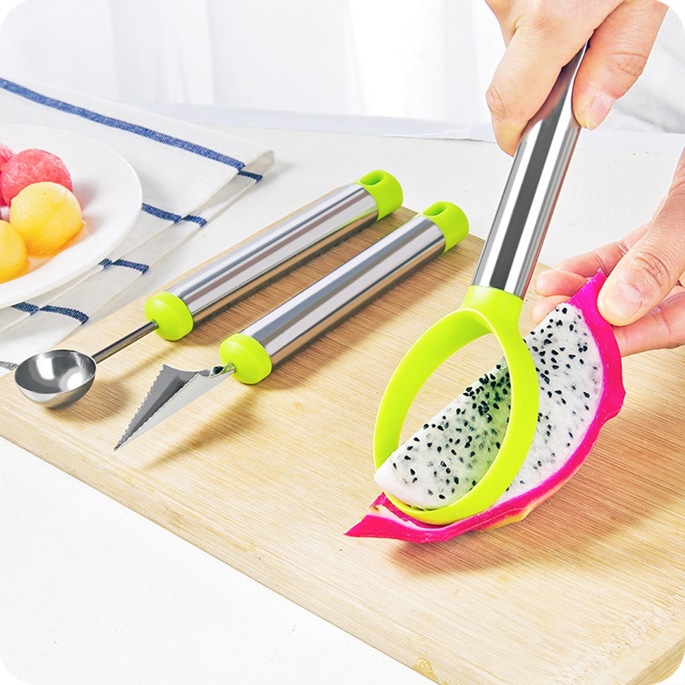 3pcs Melon Baller Scoop Fruit Spoon Dessert Engraving Flower Carving Knife