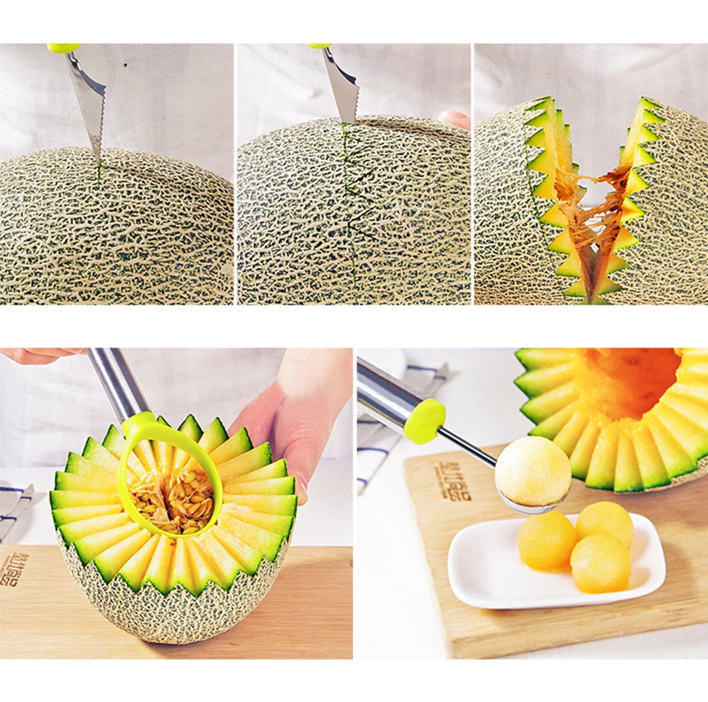 3pcs Melon Baller Scoop Fruit Spoon Dessert Engraving Flower Carving Knife