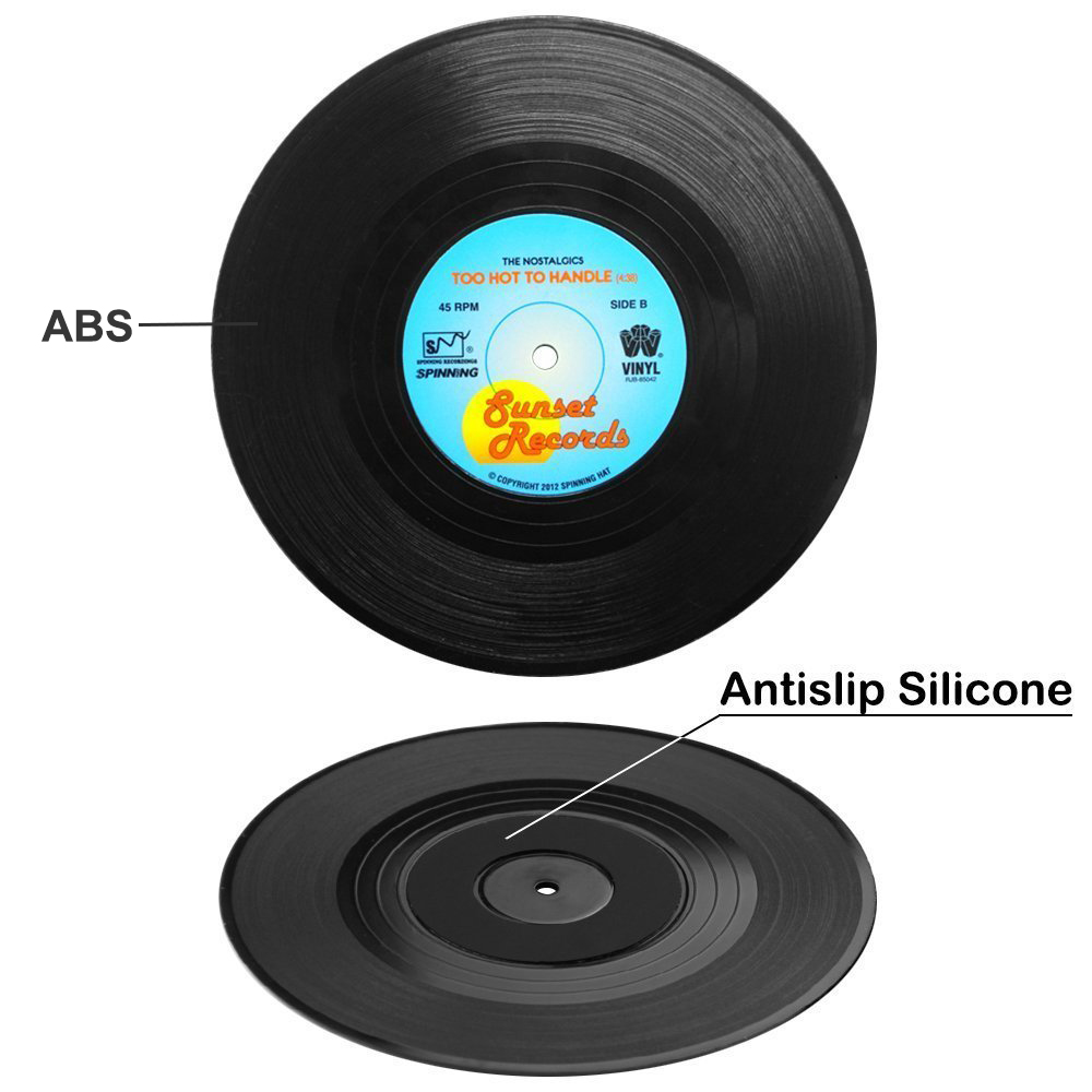 Retro Record Disc Design Drink Vinyl Coasters Non-slip Cup Bottle Mats 6PCS