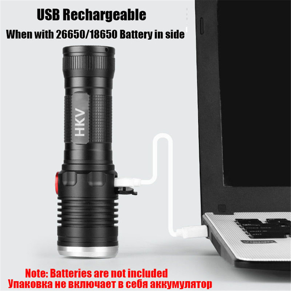 HKV USB Rechargeable 4 Modes Led Flashlights Chargeable Waterproof Torch