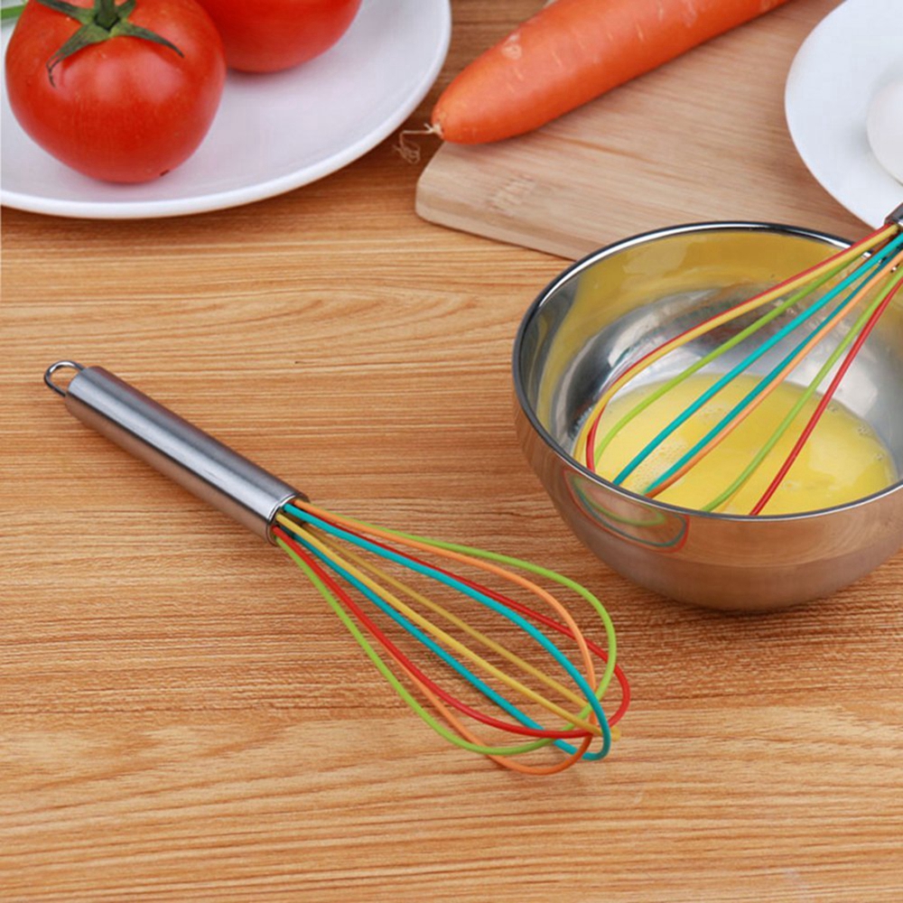 10 Inch Color Handle Silicone Egg Beater Whisk Mixer Kitchen Tool