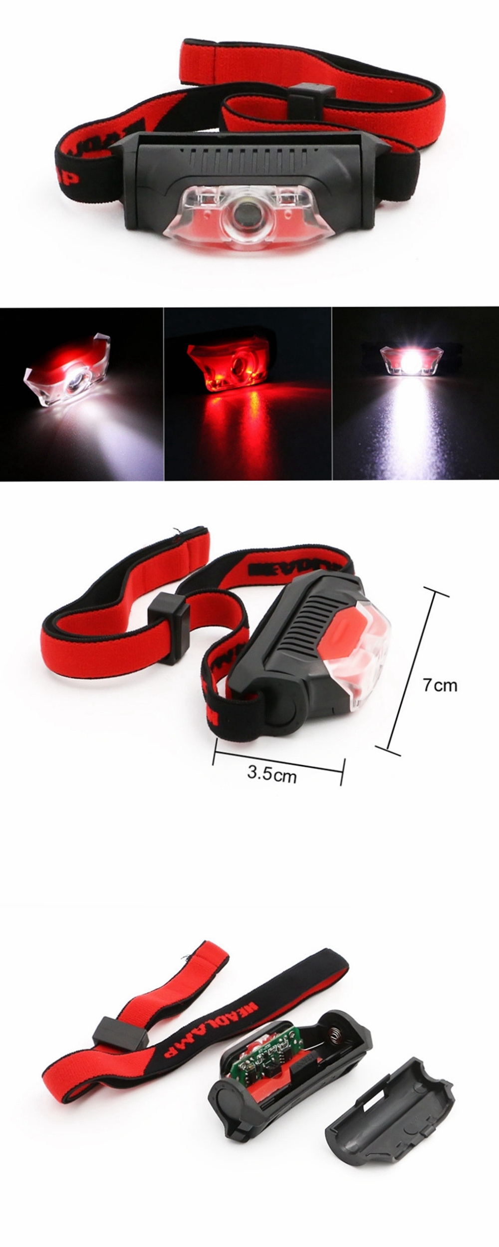 ZHISHUNJIA Mini 4-Mode White LED + Red LED Headlamp Warning Light