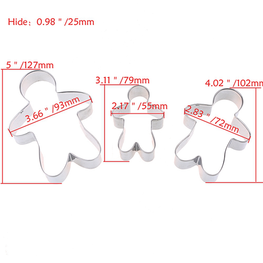 3pcs Stainless Steel Gingerbread Man Cookie Cutter Cake Biscuits Decorating Tool