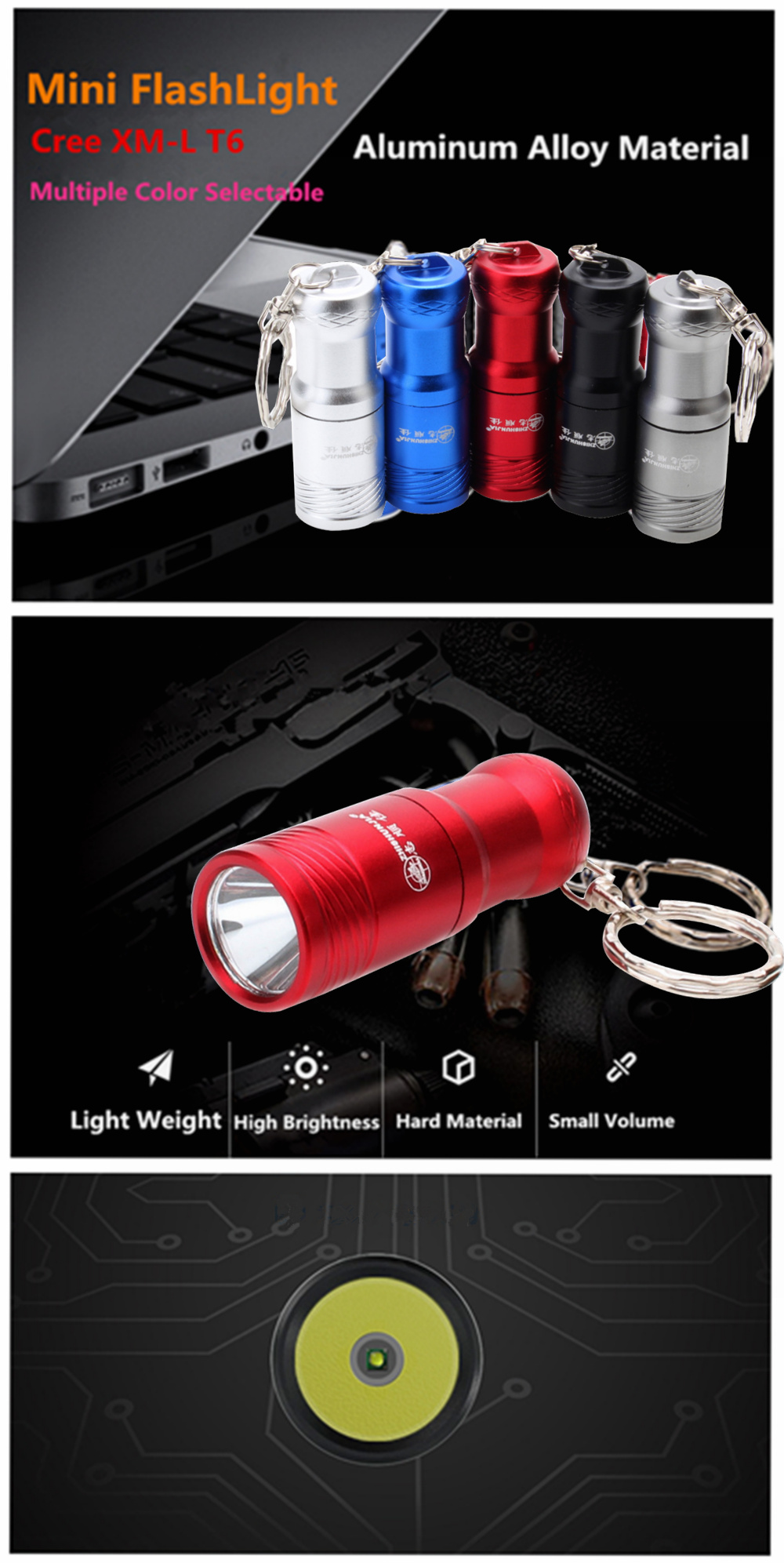ZHISHUNJIA 1301 CREE XM-L T6 800lm 3-Mode Cool White Flashlight