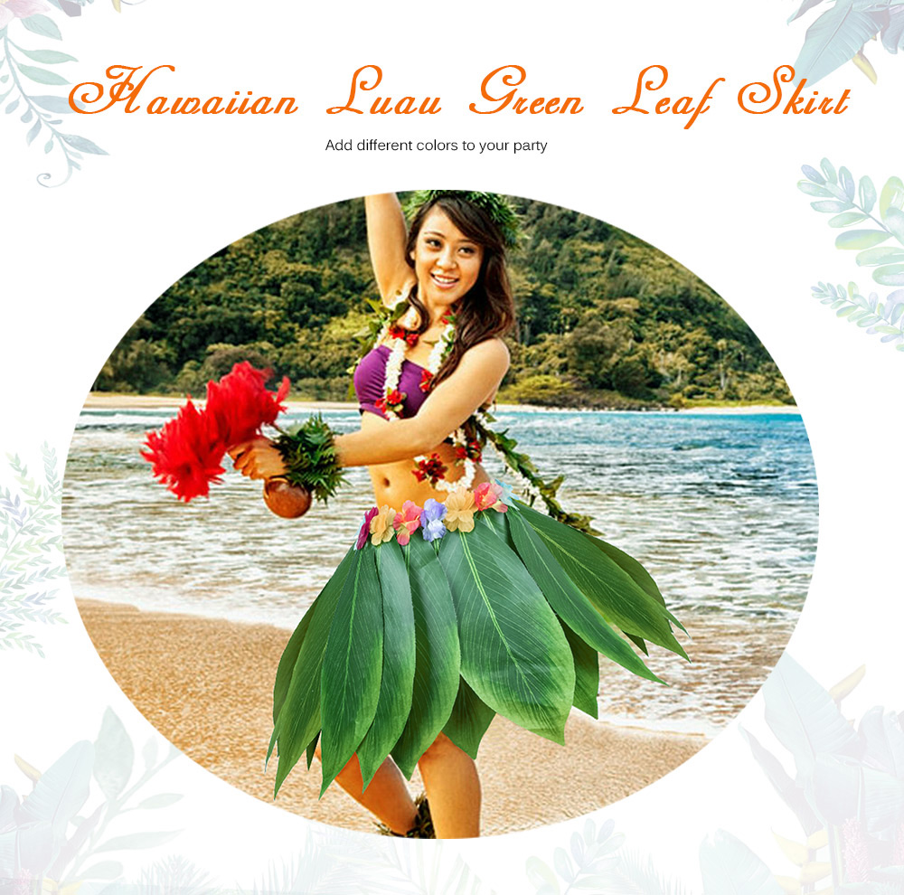 Hawaiian Luau Green Leaf Skirt Artificial Silk-like Cloth for Beach Dance Party