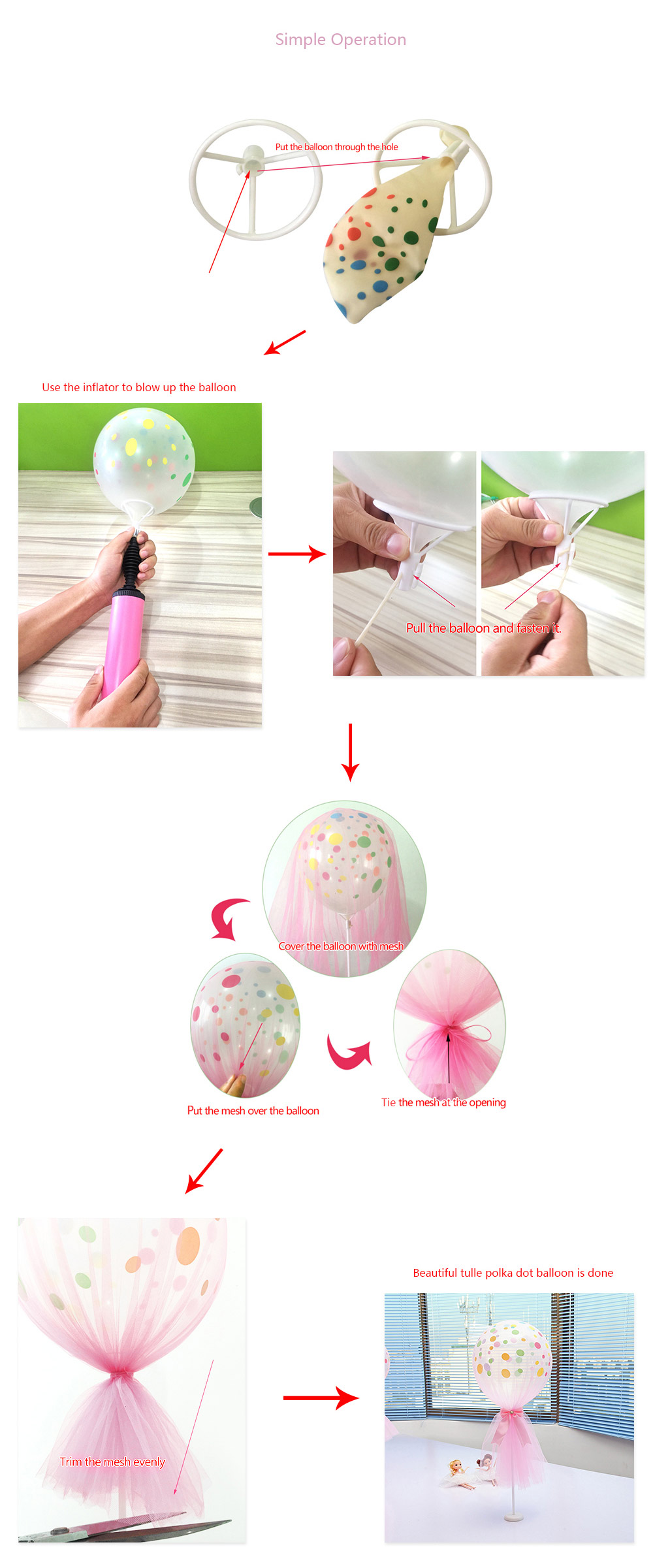 12 inch Tulle Polka Dot Balloon Kit for Birthday Wedding Party Valentine's Day Decoration