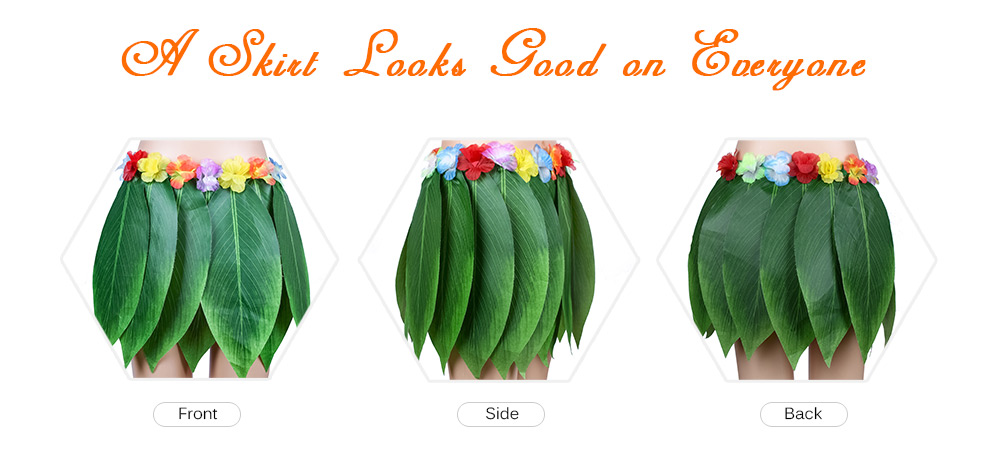 Hawaiian Luau Green Leaf Skirt Artificial Silk-like Cloth for Beach Dance Party