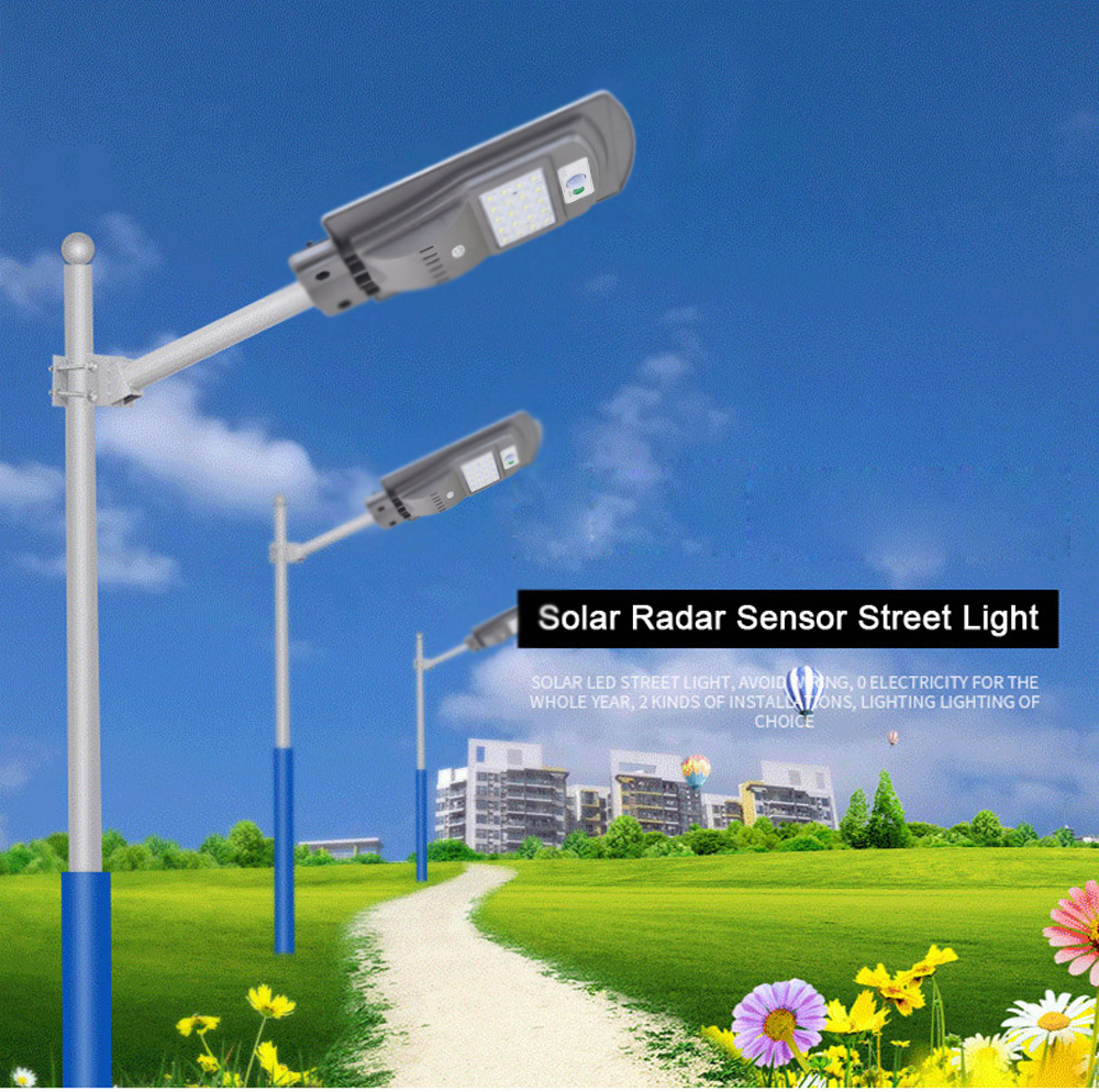 JIAWEN Outdoor Waterproof 20W Solar Sensor Light Control LED Street Lamp