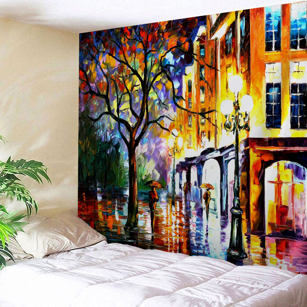 Oil Painting Rainy Night 3D Printing Home Wall Hanging Tapestry for Decoration