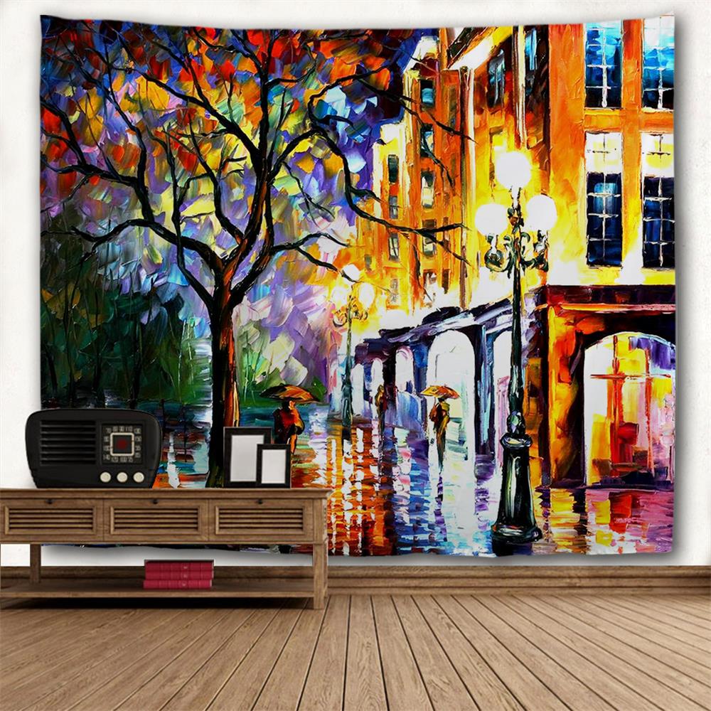 Oil Painting Rainy Night 3D Printing Home Wall Hanging Tapestry for Decoration