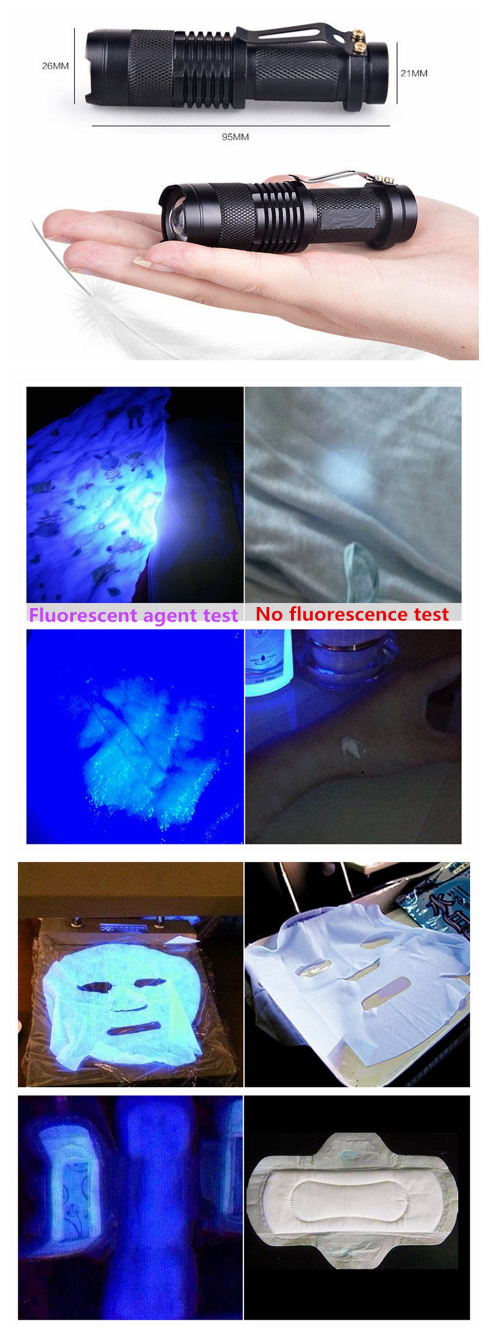 ZHISHUNJIA 1-Mode 395nm UV Fluorescent Agent Identification Flashlight