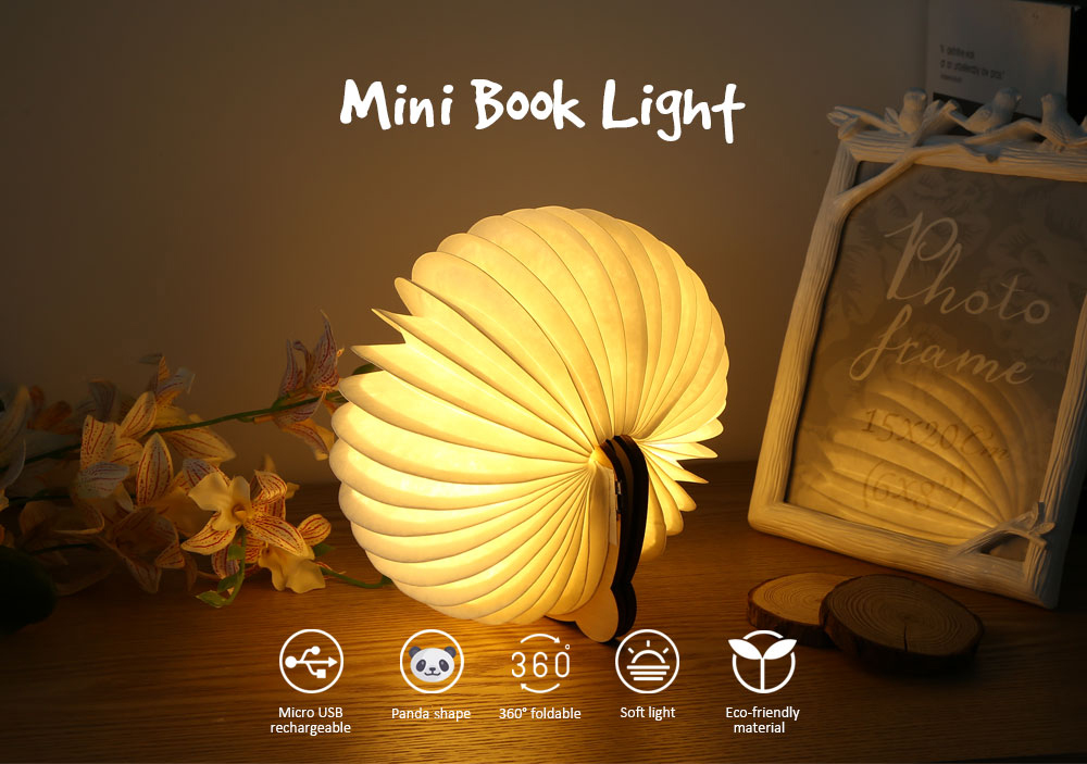 T - C - 0001 USB Rechargeable RGB LED Wooden Folding Mini Panda Book Shape Light Desk Night Lamp for Living Room Christmas Decor