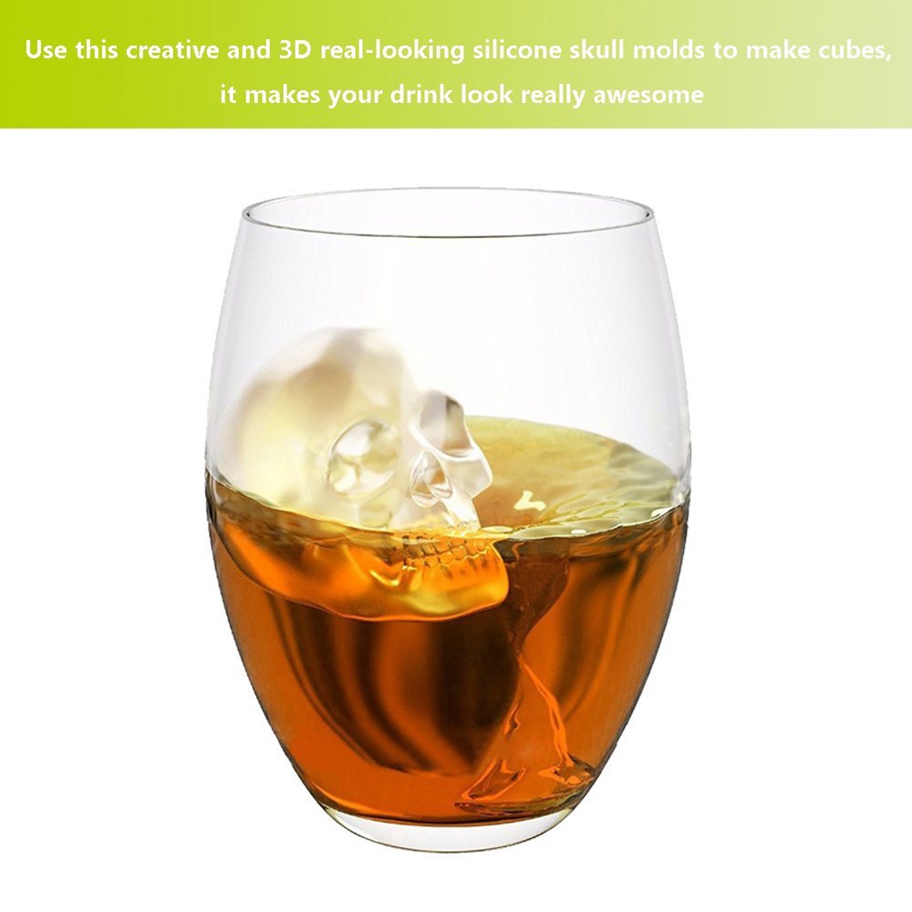 3D Skull Silicone Ice Cube Mold Chocolate Tray with Lid for Whiskey Wine Tool