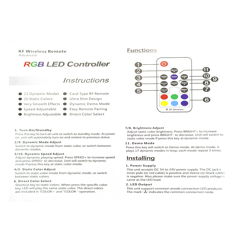 Wireless RF 17 Key RGB LED Remote Control Dimmer
