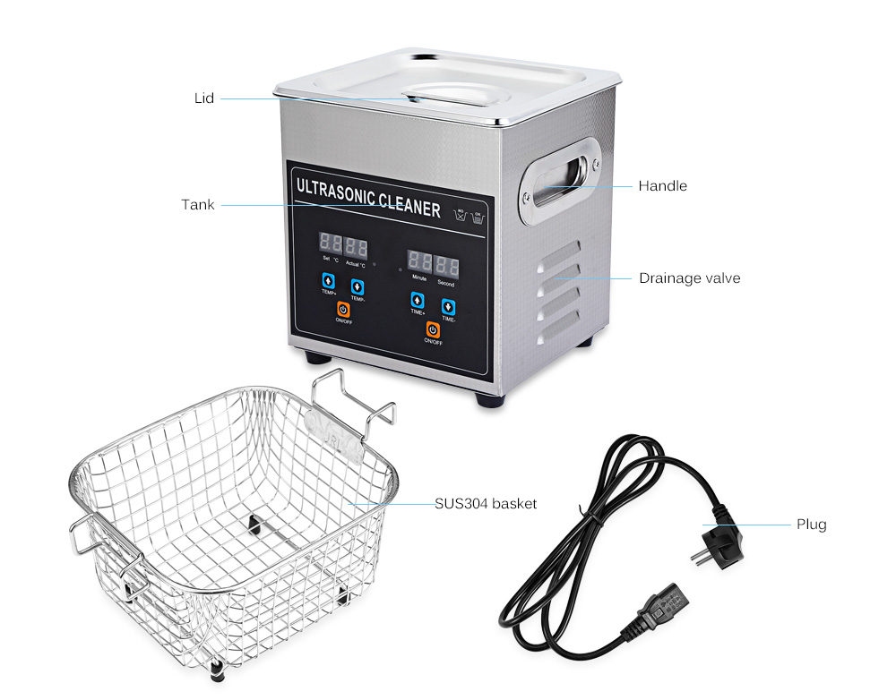CJ - 010S 2L Digital Ultrasonic Cleaner Machine with Heater Timer Cleaning Jewelry False Tooth Shaver