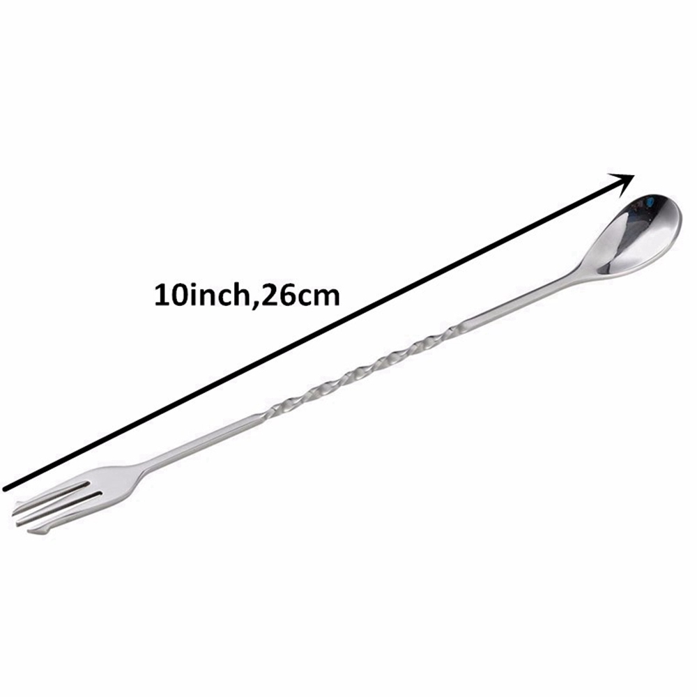 10inch Stainless Steel Swizzle Stick Cocktail Drink Stirrer Spoon and Fork