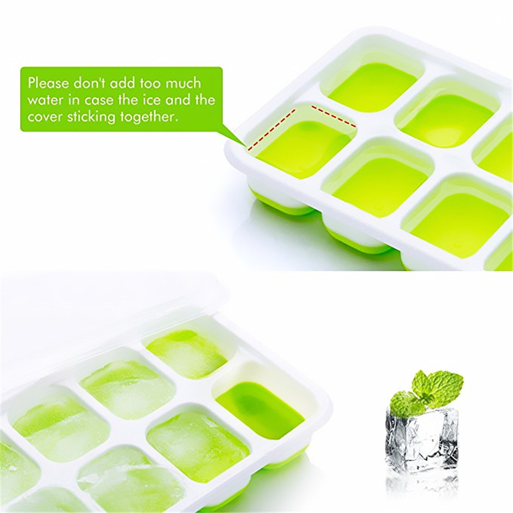 Silicone 14 Trays Ice Grid Molds with Spill-Resistant Removable Lid 2PCS