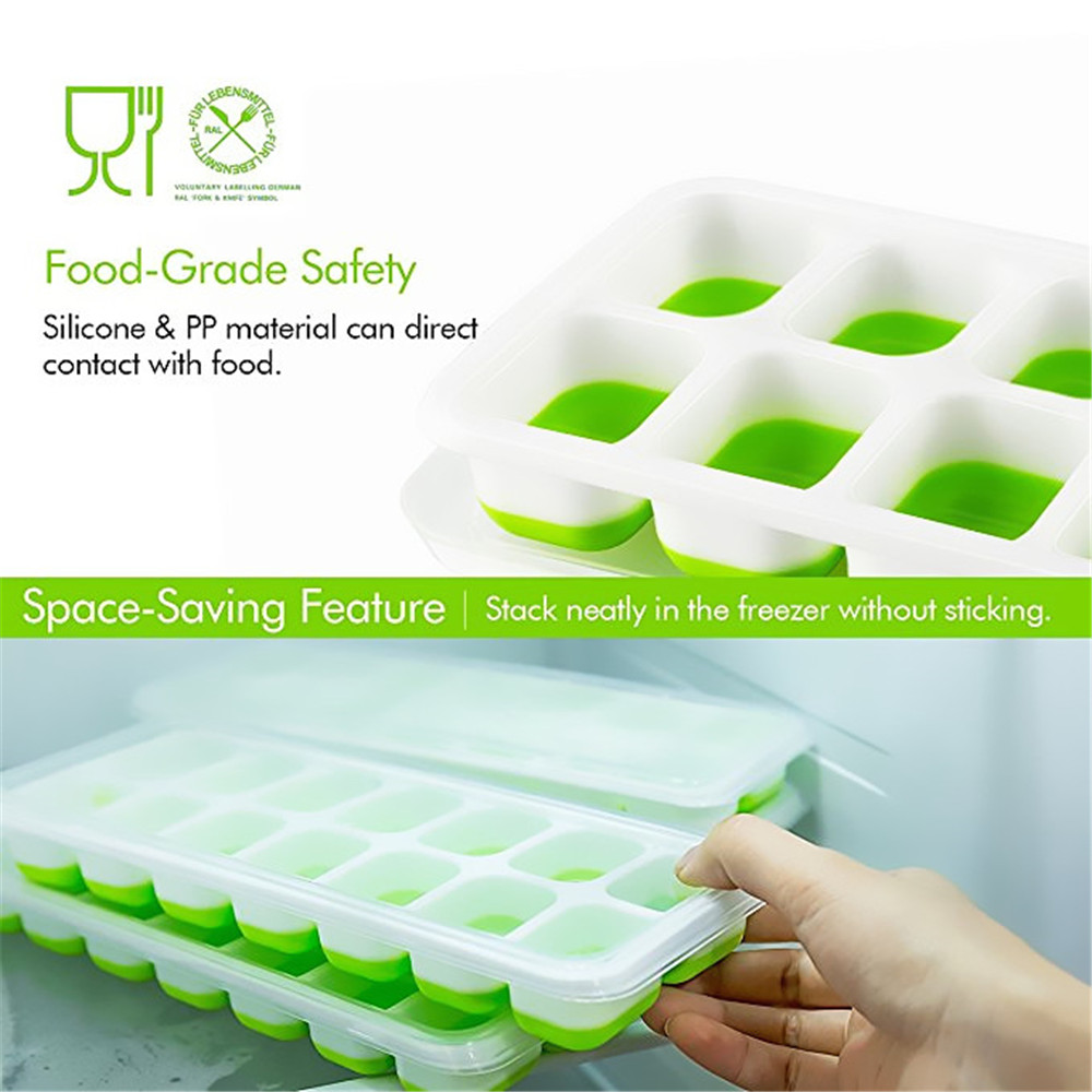 Silicone 14 Trays Ice Grid Molds with Spill-Resistant Removable Lid 2PCS