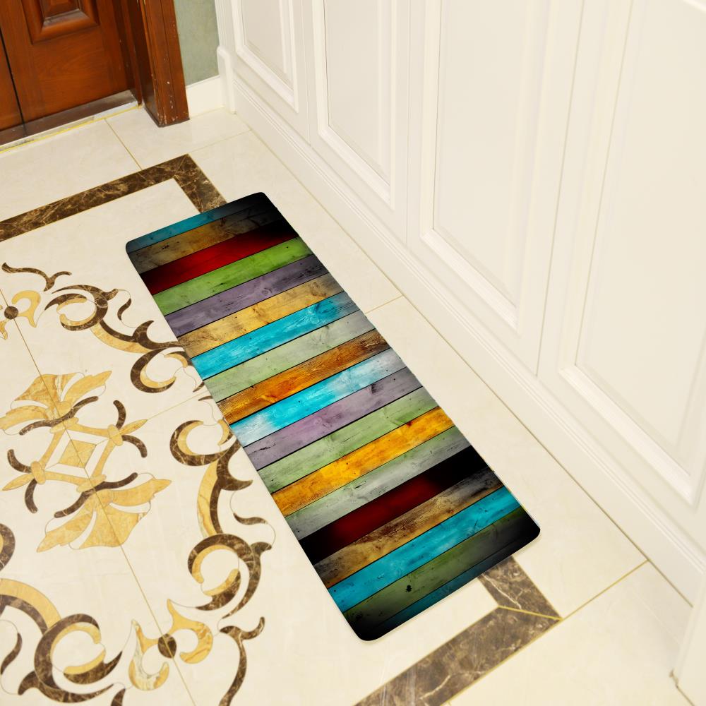 Colorful Plank Super Soft Non-Slip Bath Door Mat Machine Washable Quickly Drying