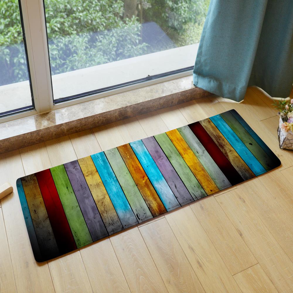 Colorful Plank Super Soft Non-Slip Bath Door Mat Machine Washable Quickly Drying