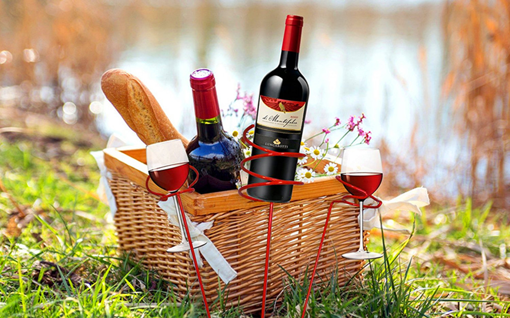 Outdoor Wine Bottle and Glass Stainless Steel Holder Sticks for Picnic 3PCS