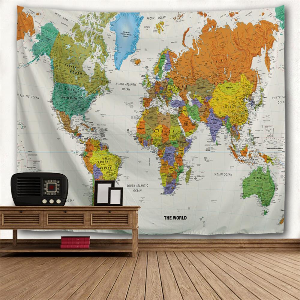 Colorful World Map 3D Printing Home Wall Hanging Tapestry for Decoration