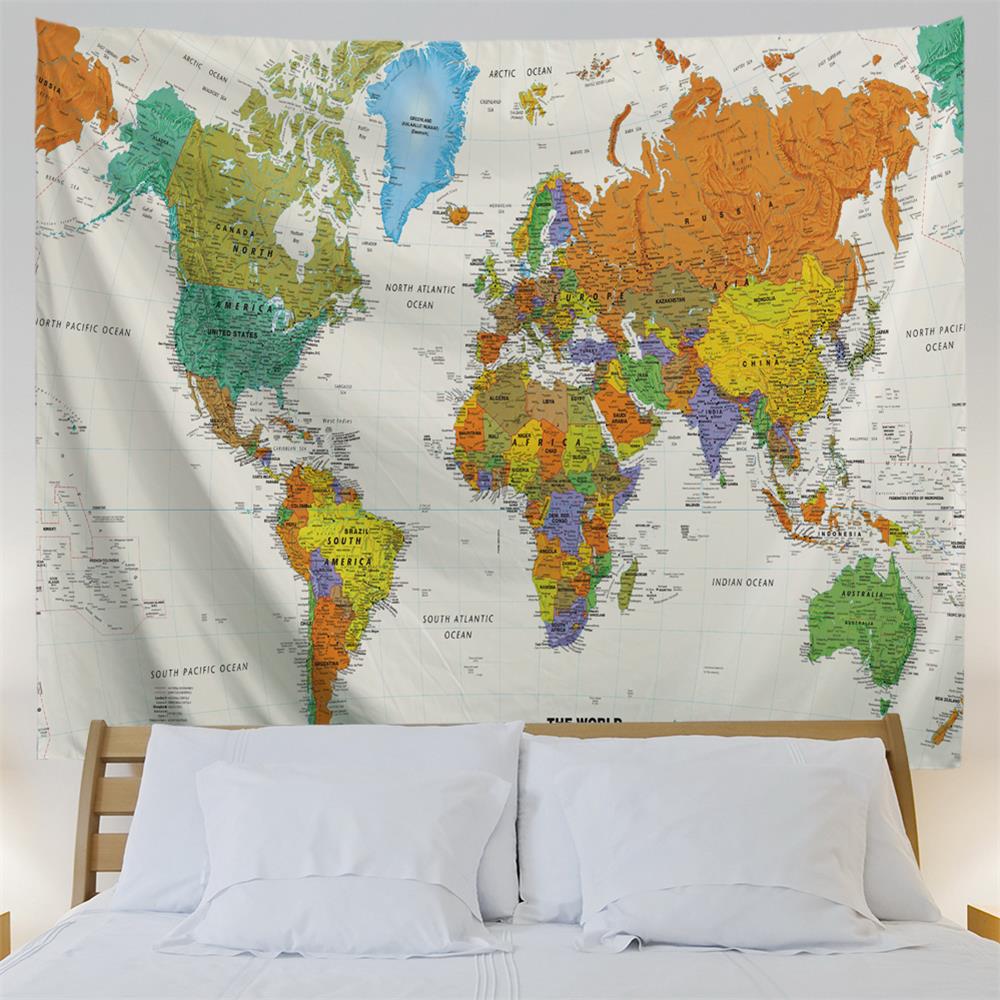 Colorful World Map 3D Printing Home Wall Hanging Tapestry for Decoration