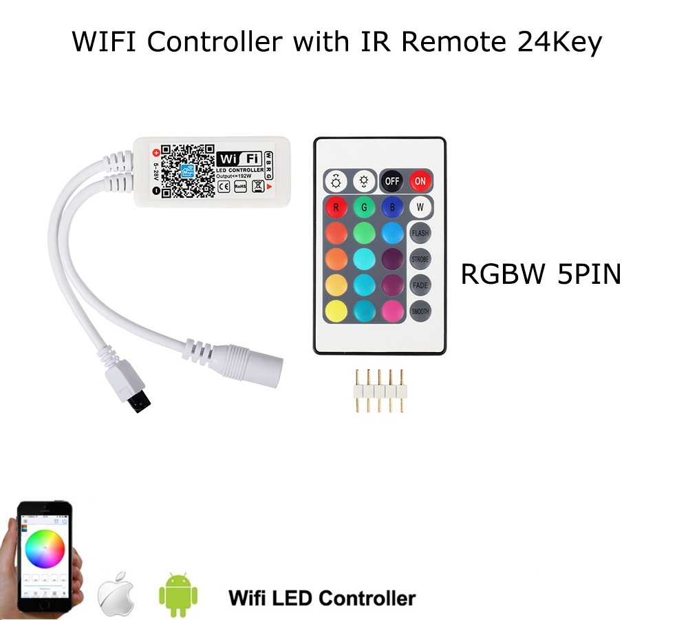 Mini Wifi Controller IR 24Keys Remote For RGBW LED Strip Light DC5-28V