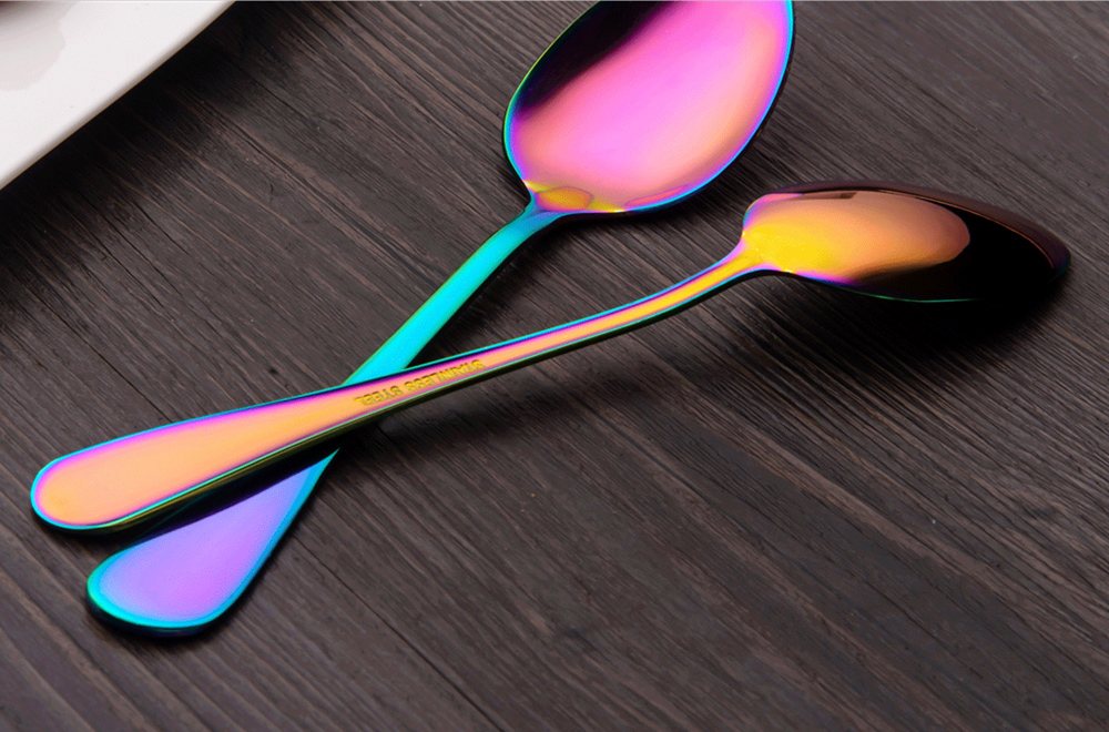 Rainbow-Colored Stainless Steel Cutlery Knife Fork Spoon